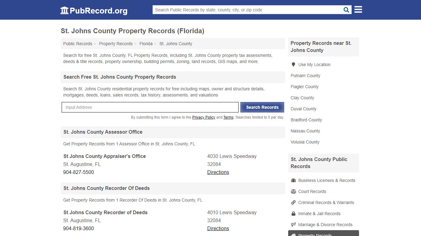 St. Johns County Property Records (Florida) - Free Public Records Search