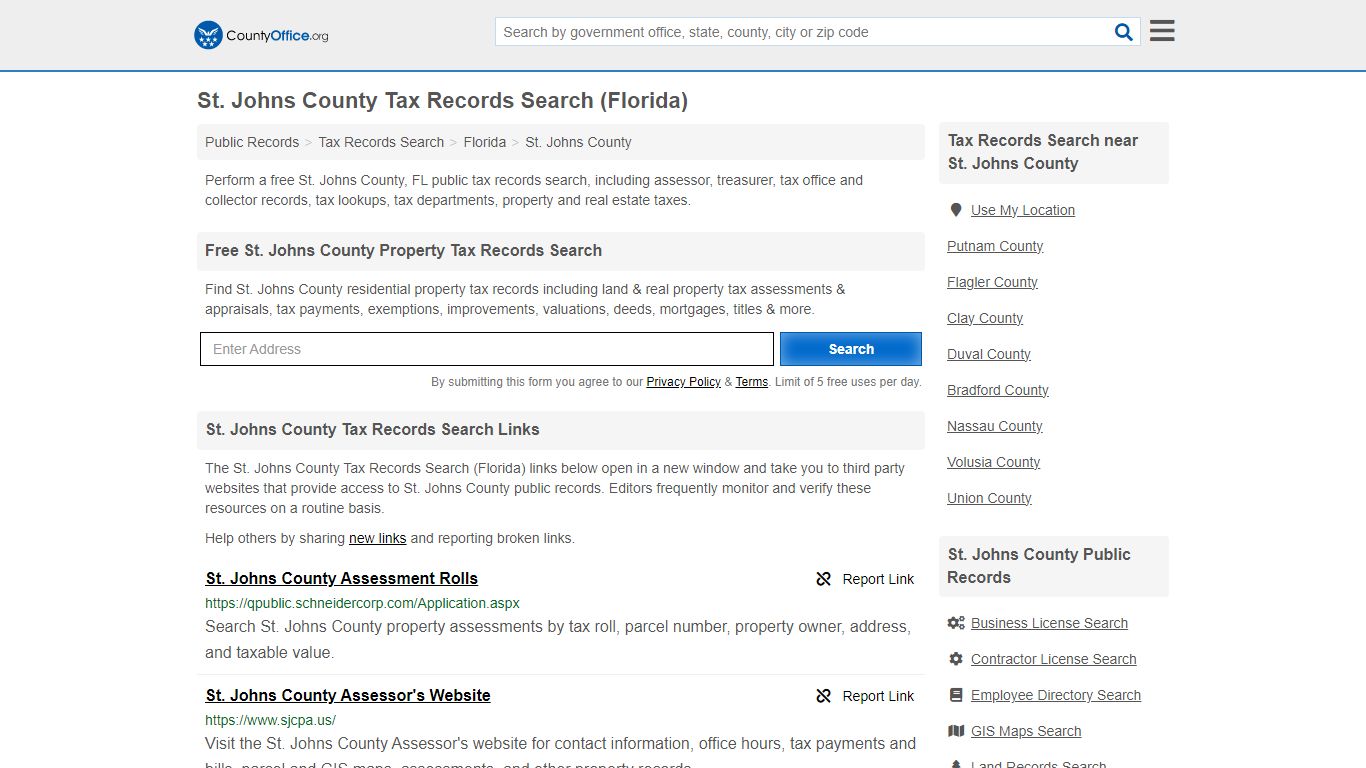 St. Johns County Tax Records Search (Florida) - County Office